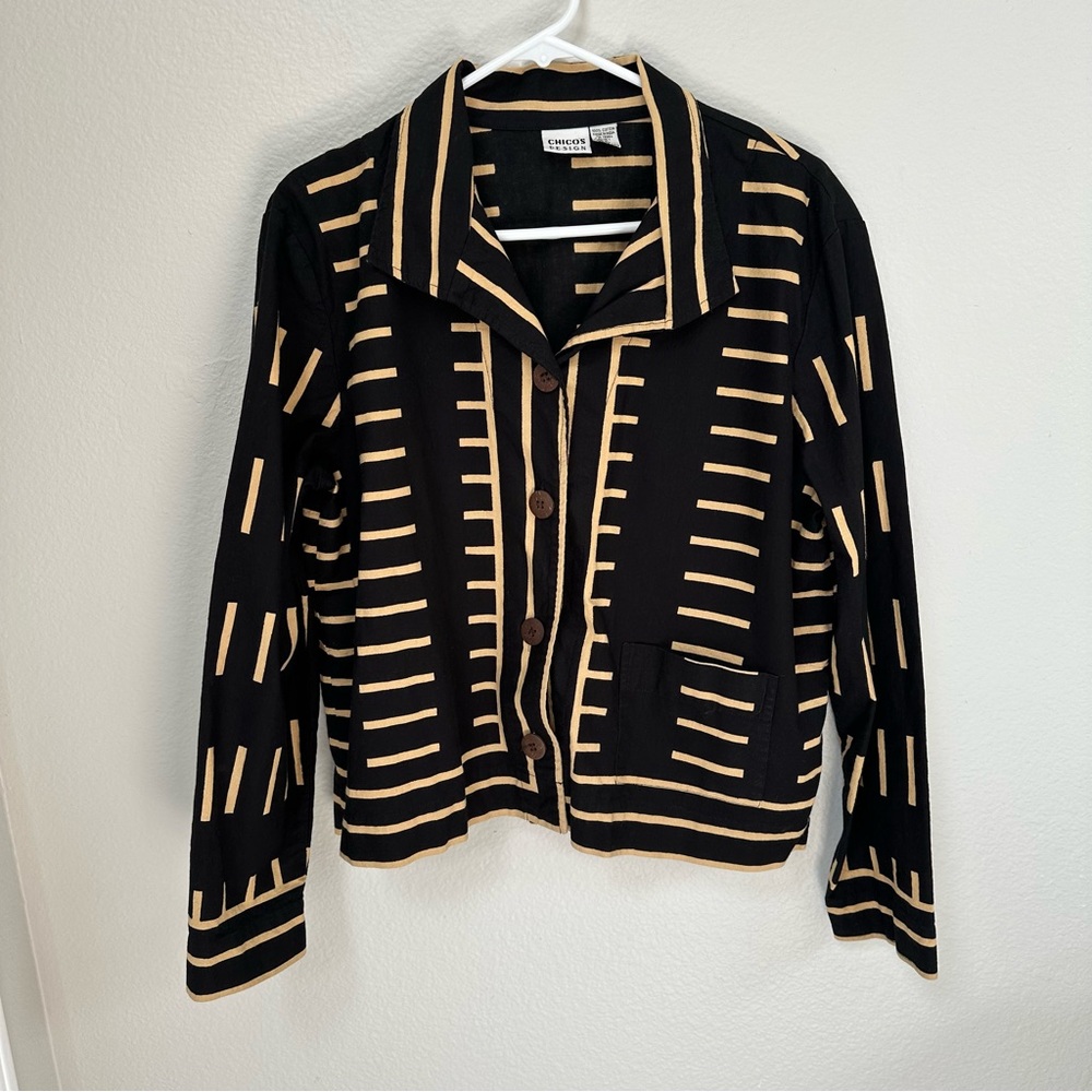 Chico’s Black and Tan Striped Jacket